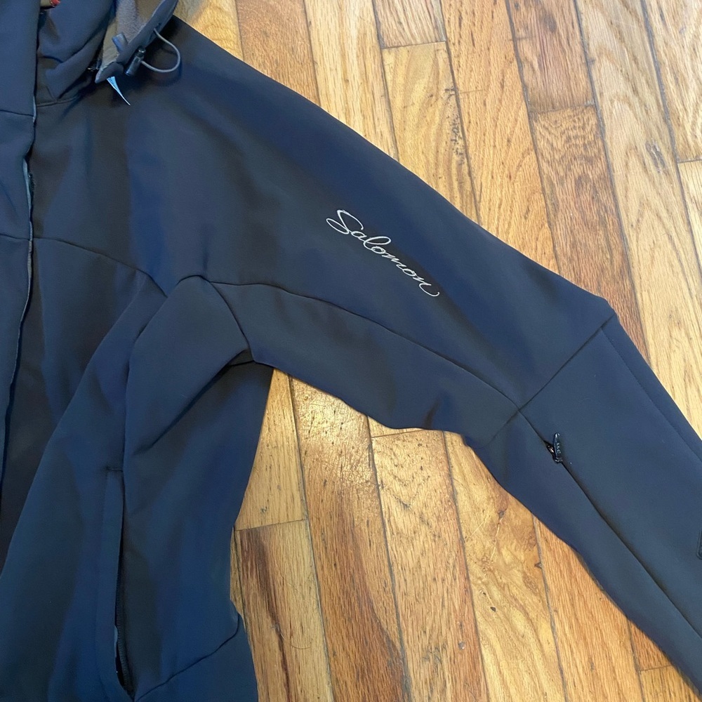 Salomon Fleece Lined Hooded Ski Jacket Black Medium Winter Coat - Picture 3 of 8
